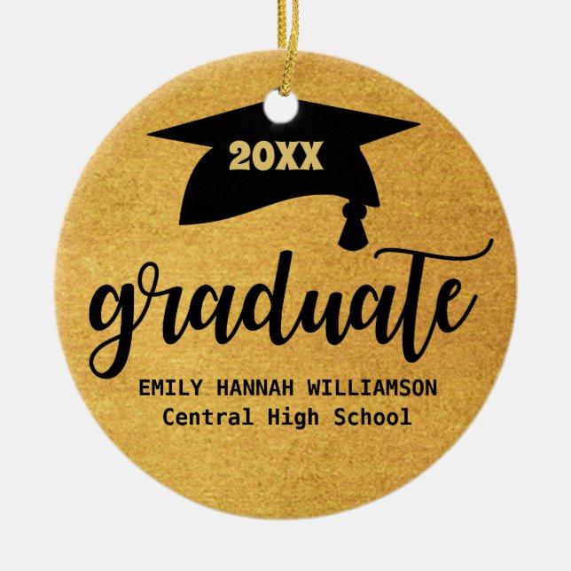 Personalized Gold Graduation Mortar Board Ceramic Ornament (Front)
