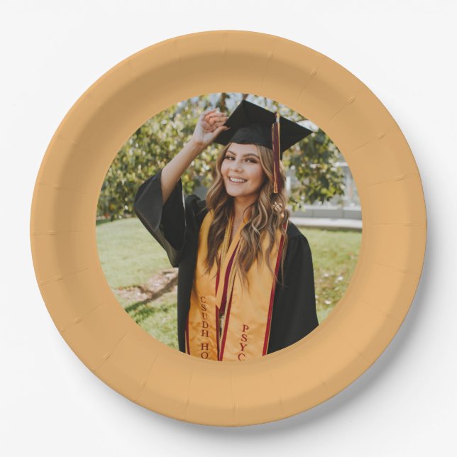 Personalized Gold Graduation Stole Photo Paper Plate (Front)