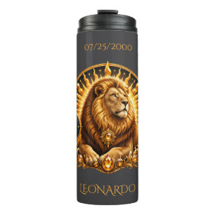 Personalized Gold Gray Zodiac Sign Leo Thermal Tumbler