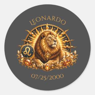 Personalized Gold Grey Zodiac Sign Leo Classic Round Sticker