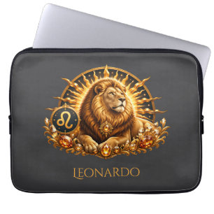 Personalized Gold Grey Zodiac Sign Leo Laptop Sleeve
