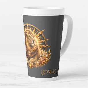 Personalized Gold Grey Zodiac Sign Leo Latte Mug