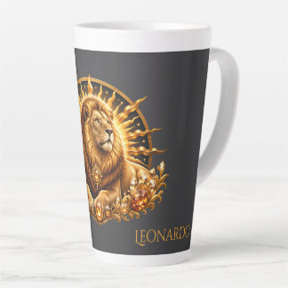 Personalized Gold Grey Zodiac Sign Leo Latte Mug