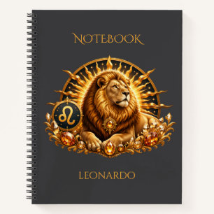 Personalized Gold Grey Zodiac Sign Leo Notebook