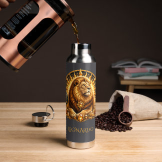Personalized Gold Grey Zodiac Sign Leo Water Bottle