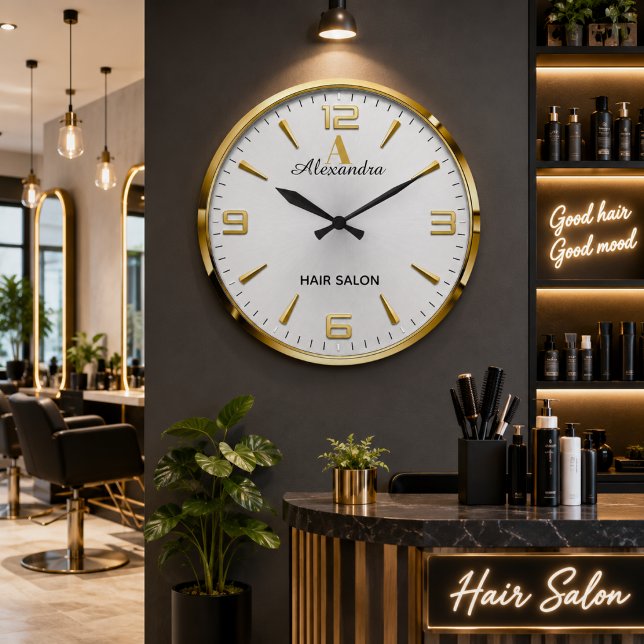 Personalized Gold Hair Salon Large Clock (Creator Uploaded)