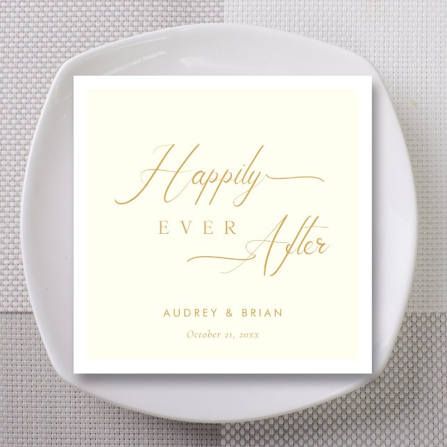 Personalized Gold Happily Ever After Ivory Wedding Napkin (Personalized Gold Happily Ever After Ivory Wedding Napkins)