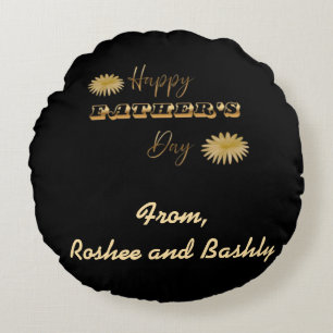 Personalized Gold Happy Father's Day Gift Round Pillow