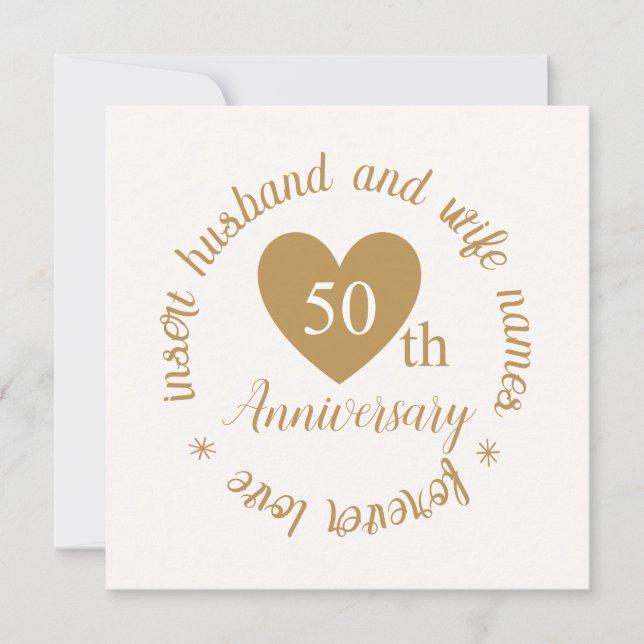 Personalized Gold Heart 50th Wedding Anniversary Card (Front)