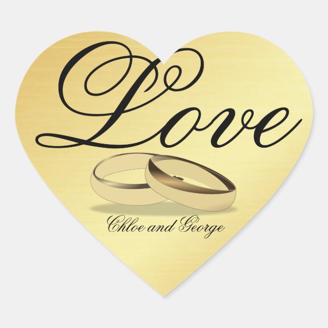 Personalized Gold Heart Sticker Love Wedding Rings (Front)