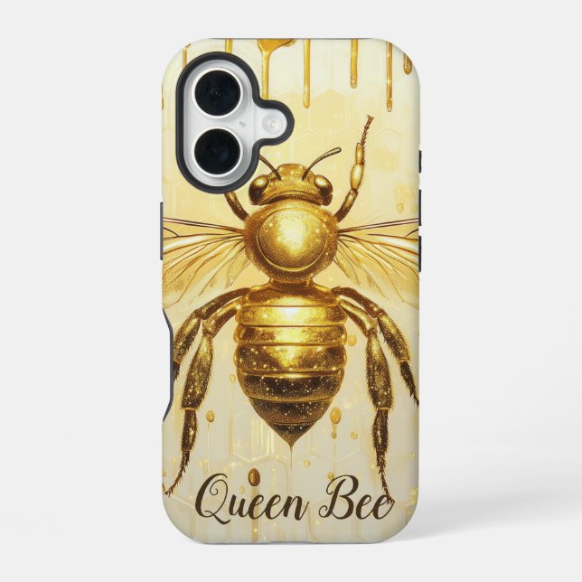 Personalized Gold Honey Bee Beehive Honeybee iPhone 16 Case (Back)