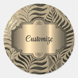 Personalized Gold Leaf Motif Classic Round Sticker