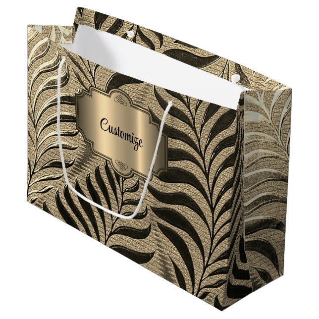 Personalized Gold Leaf Motif   Large Gift Bag (Front Angled)