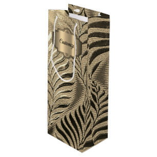 Personalized Gold Leaf Motif   Wine Gift Bag