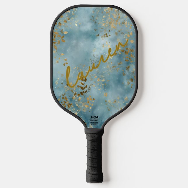 Personalized Gold Leaf on Teal Pickleball  Paddle (Front)