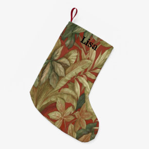 Personalized Gold Leaves On Red Christmas Stocking