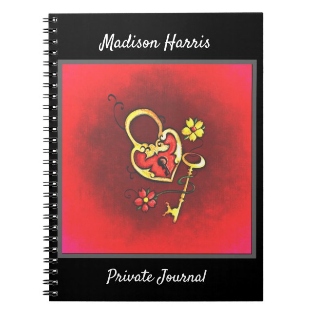 Personalized Gold Lock and Key Custom Text Notebook (Front)