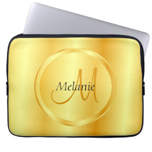 Personalized Gold Look Elegant Modern Monogram Laptop Sleeve