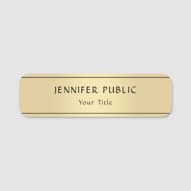 Personalized Gold Look Elegant Modern Template Name Tag (Front)