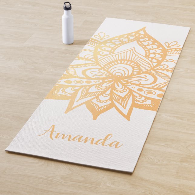 Personalized Gold Lotus Flower Mandala White Yoga Mat (In Situ)