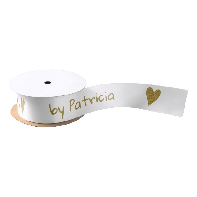 Personalized Gold Made With Love Glitter Heart   Satin Ribbon (Spool)