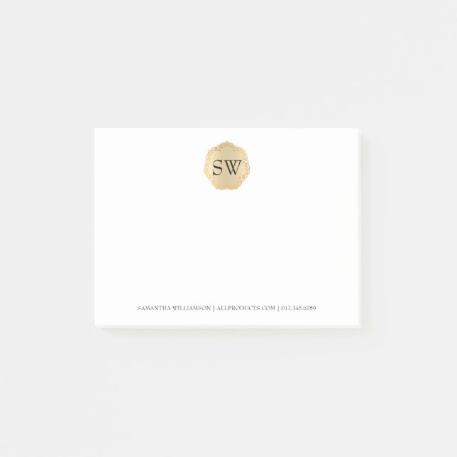 Personalized Gold Medallion Monogram Professional Post-it Notes (Front)