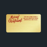 Personalized Gold Merry Christmas Mailing Label<br><div class="desc">Smooth gold background combines with a beautiful red script Merry Christmas to create a bold and traditional Christmas mailing label. Your address is beside the Merry Christmas and is easy to customize.</div>