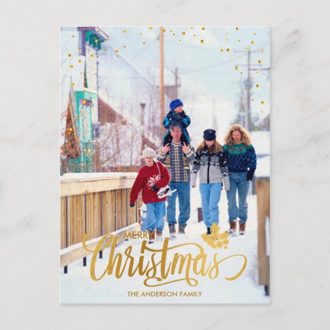Personalized Gold Merry Christmas Photo Postcard (Front)
