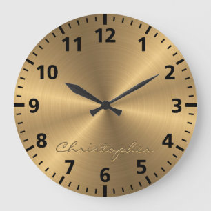 Personalized Gold Metallic Radial Texture Large Clock