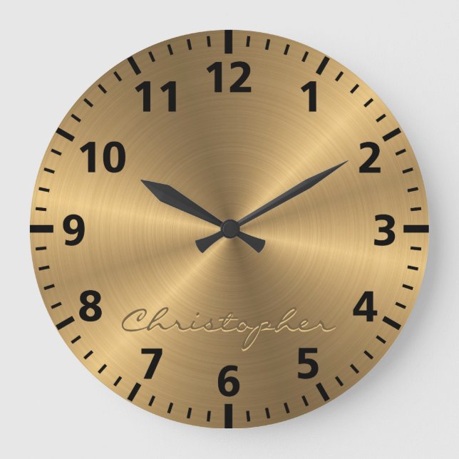 Personalized Gold Metallic Radial Texture Large Clock (Front)