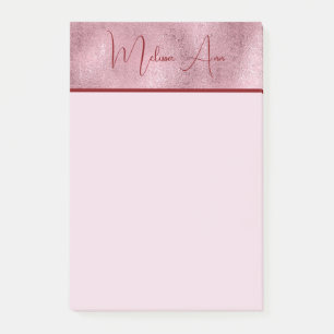 Personalized gold metallic texture blush pink red post-it notes