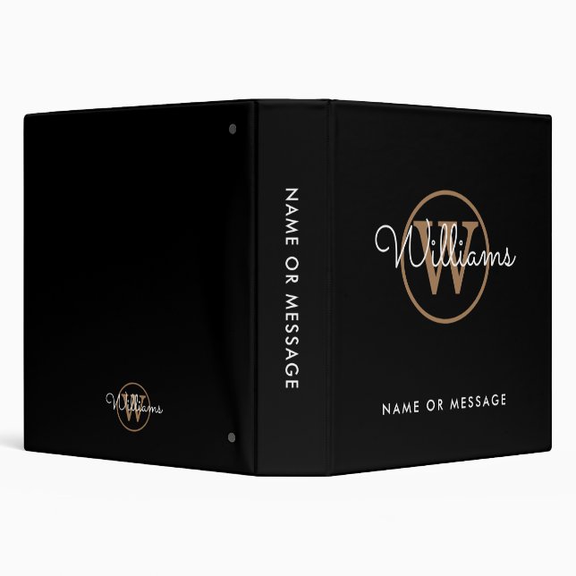 Personalized Gold Monogram Black School Office Binder (Background)