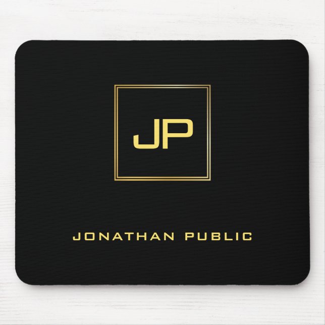 Personalized Gold Monogram Black Template Mouse Pad (Front)