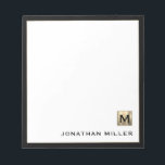 Personalized Gold Monogram Black White Notepad<br><div class="desc">Elevate your stationery game with this monogrammed notepad featuring classic block typography and a brushed gold medallion monogram and black trim. The notepad includes space for your name or custom text, making it perfect for personal or professional use. Use it to jot down notes, ideas, and reminders in style. It...</div>