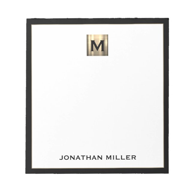 Personalized Gold Monogram Black White Notepad (Front)