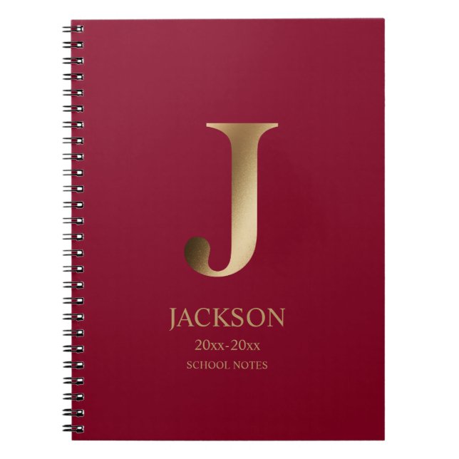 Personalized Gold Monogram | Burgundy Notebook (Front)