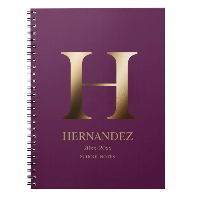 Personalized Gold Monogram | Dark Magenta Notebook (Front)
