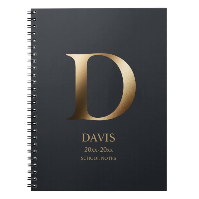 Personalized Gold Monogram | Dark Slate Grey Notebook (Front)