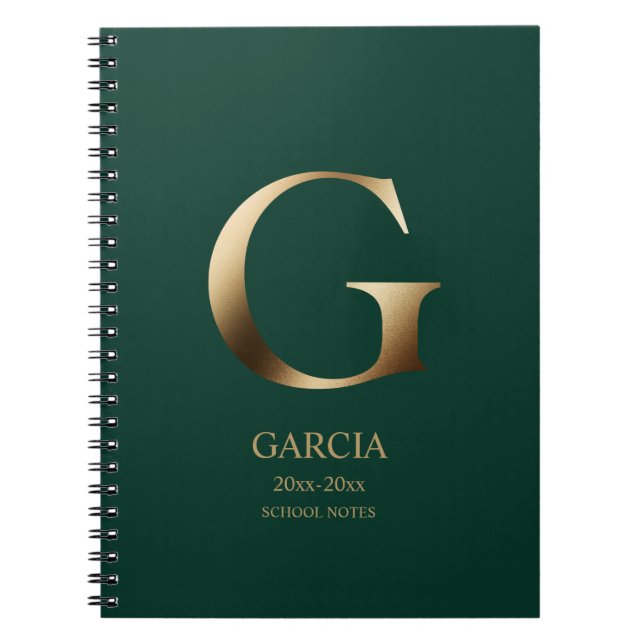 Personalized Gold Monogram | Green Notebook (Front)