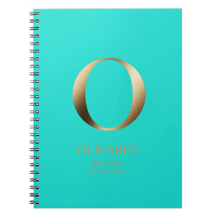 Personalized Gold Monogram Light Teal Notebook