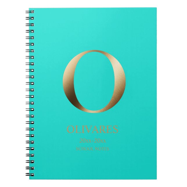 Personalized Gold Monogram | Light Teal Notebook (Front)