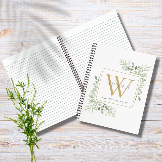 Personalized Gold Monogram Modern Greenery  Notebook (Creator Uploaded)