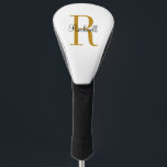 Personalized Gold Monogram Name Initial Golf Head Cover<br><div class="desc">Custom golf head cover personalized with your name and unique monogram. Click Customize It to edit fonts and colours or add your own text and images to create a unique one of a kind gift. Easy to customize. Golf in style. Get yours today!</div>