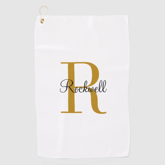 Personalized Gold Monogram Name Initial Golf Towel (Front)