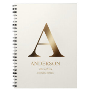 Personalized Gold Monogram Off White Notebook