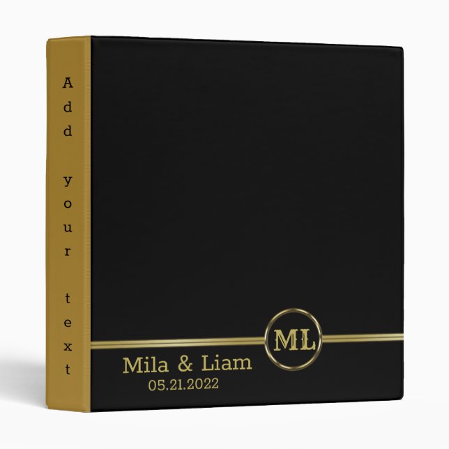 Personalized gold Monogram on black  Binder (Front/Spine)