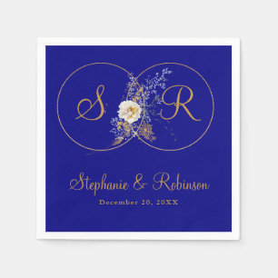 Personalized Gold Monogram On Navy Blue Wedding  Napkin