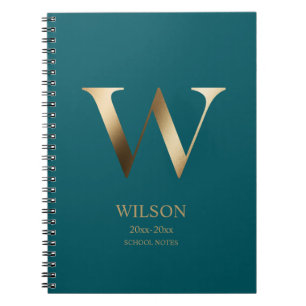 Personalized Gold Monogram Teal Notebook