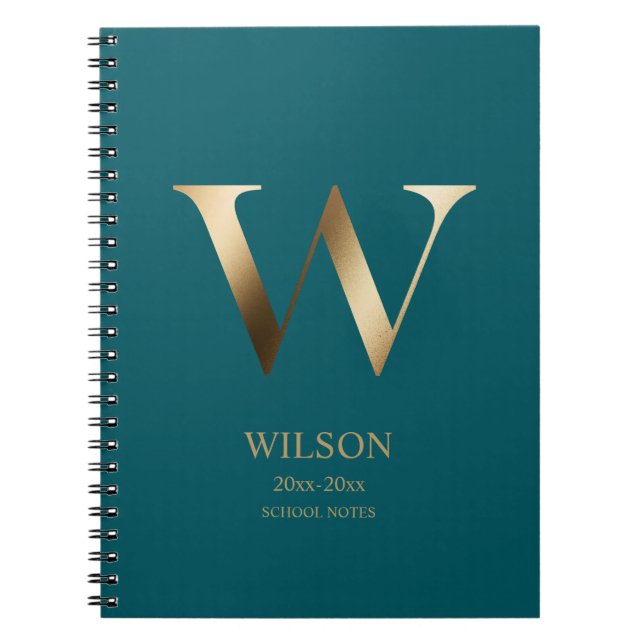 Personalized Gold Monogram | Teal Notebook (Front)