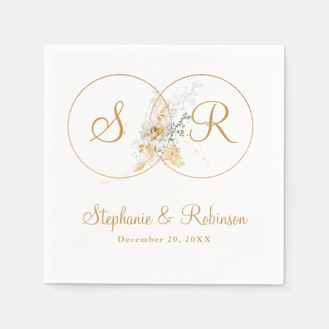 Personalized Gold Monogram Wedding Paper Napkin (Front)